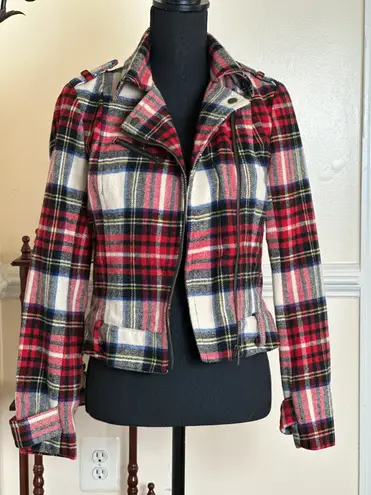 Heritage 1981 Red Plaid Wool-blend Biker Jacket
