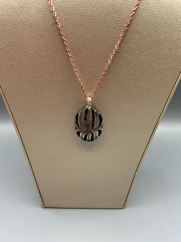 Handmade Artisan Green Burgundy Stripe Glass Pendant With New Chain