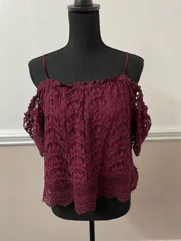 Alya Burgundy Lace Cold Shoulder Blouse