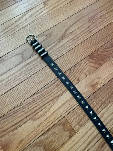 ANINE BING Unisex Leather Belt w Silver Gunmetal Grommets Studded Pyramid Square Buckle Black Sz M/L