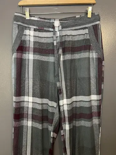 Joyspun Pants Womens Medium Gray Burgundy Plaid Lounge Jogger Drawstring Cuffed