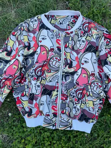 Women’s artsy Abstract Picasso style lightweight multicolored jacket Multiple Size M