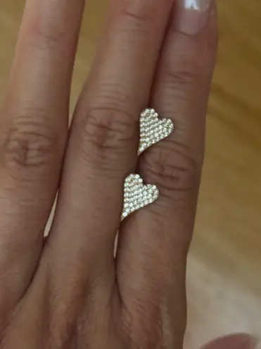 14K Solid Yellow Gold Heart Motif Pave Zircon Earrings Studs