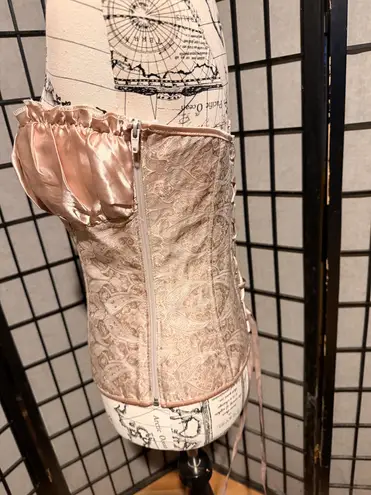 NWOT Corset lace satin floral Victorian Strapless vest bustier feminine sweet Pink Size M