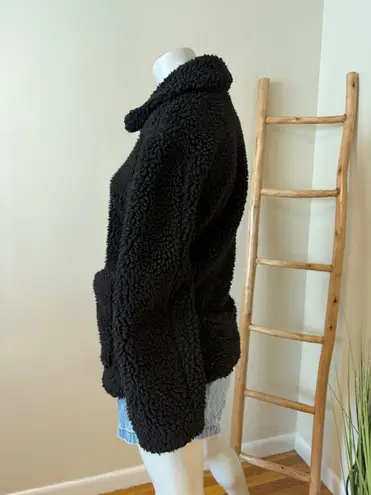 Topshop  Black Borg Zip Up Black Teddy Jacket Womens US 4