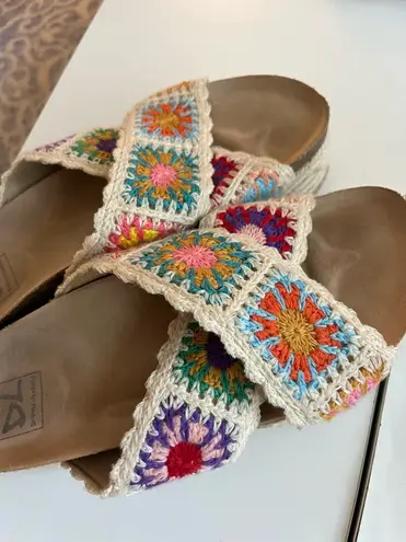 Dirty Laundry Plays Natural Multi Crochet Espadrille Flatform Slide Sandals