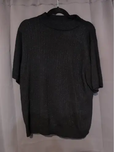 Sag Harbor Women's Large Black Glitter Sweater, Sparkle Turtleneck, Crop Sweater