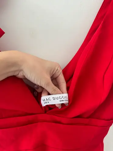 Mac Duggal Red Sleeveless V Neck Bow Detail Mermaid Gown