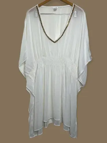 Venus  White Sheer Tunic Swimsuit Cover Up Women’s Size 3x V Neck Gold Sequins