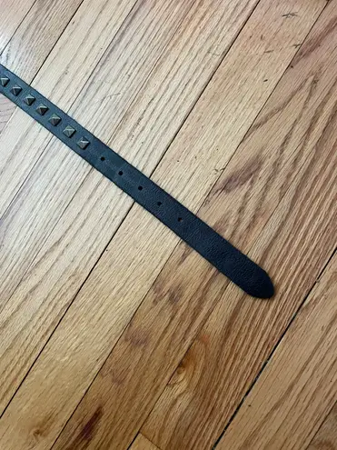 ANINE BING Unisex Leather Belt w Silver Gunmetal Grommets Studded Pyramid Square Buckle Black Sz M/L