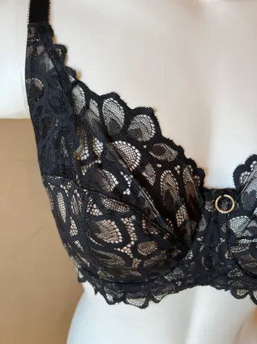 Panache Allure Full Cup Bra Black Lace 32F 32DDD New