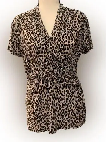 T Tahari  | Animal print wrap style shirt