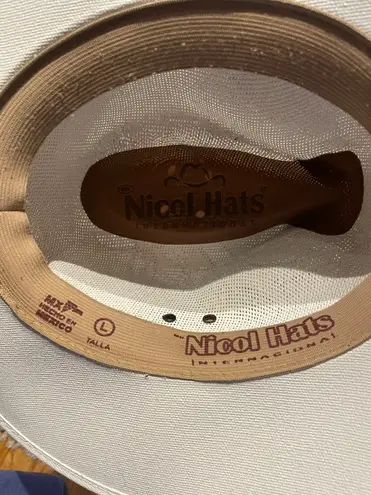 Nicol International Yute Fedora Panamá Western Cowboy Straw Natural Hat Size L handcrafted coastal festival vacation beach unisex accessories Preppy Vacation White