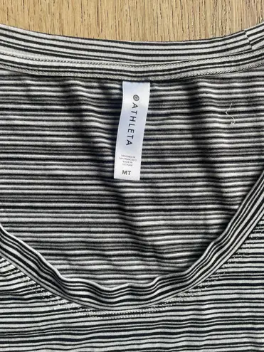 Athleta  Black White Striped Cap Sleeve V-Neck Performance Tee MT