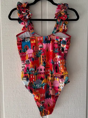 SPORLIKE Women One Piece Swimsuit Ruffle Adjustable Straps Bathing Suit Tummy Co Pink Size M