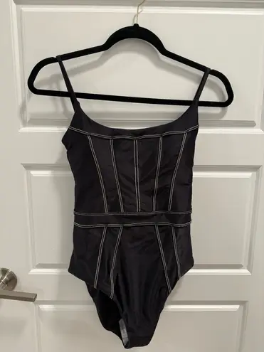 Becca Black Sheen Corset-seamed One-piece Swimsuit