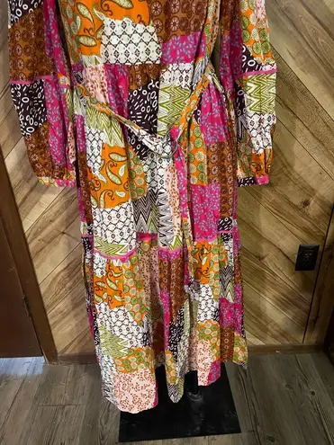 FATE. Women's Medium Happy For You Patchwork Midi Dress Fuchsia Pink Boho