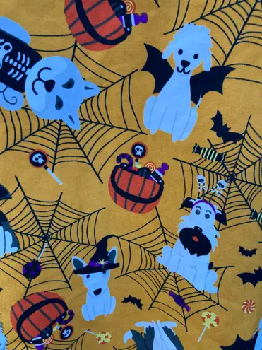 Serene Uniforms Orange Halloween Dogs Puppy Scrub Top XL Trick Or Treat