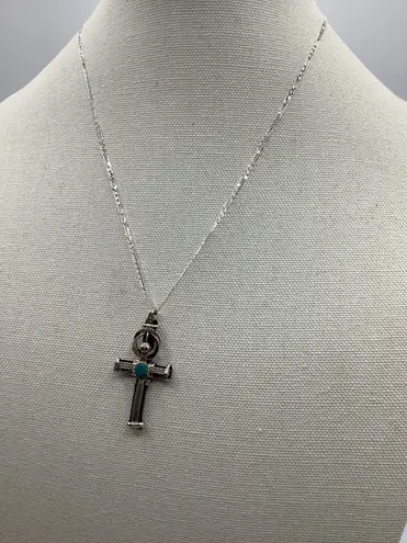 Black Wood Cross Green Stone Silver Tone With Silver Plated Chain 20” Unisex Multiple