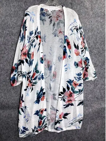 J. Jill Petite M Floral Open Front Lightweight Knit Cardigan Drape Kimono AS IS White Size undefined