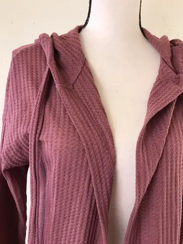 Love Riche Mauve Pink Long Line Hooded Waffle Knit Duster Pockets S