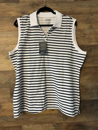 CHAPS NWT  Sleeveless Striped Button Up Polo