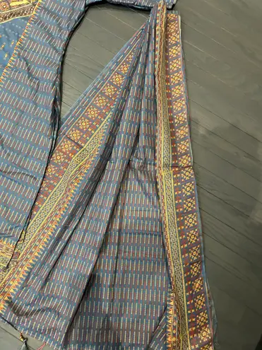 Pakistani/Indian 3pc Blue & Multi Color Embroidery Printed Shalwar Kameez Size M