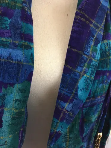 Vintage 90s Blue Watercolor Abstract Blazer Open Jacket Maren Petite Teal Purple