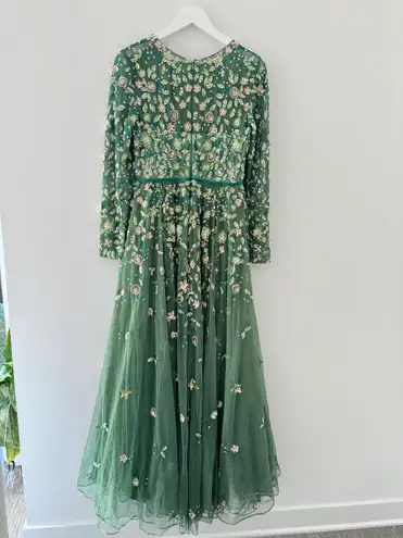 Mac Duggal Embellished High Neck Long Sleeve Sage Green Gown 8