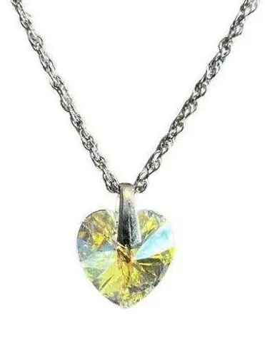 Swarovski Crystal AB Heart Pendant on Silver Chain Necklace
