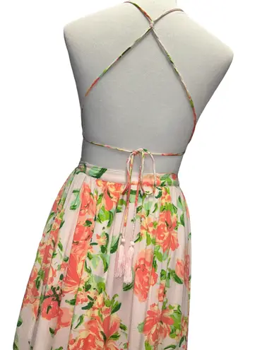 Olivaceous peach floral sexy maxi dress L