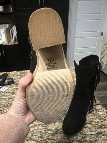 Soda Black Suede Fringe Boots