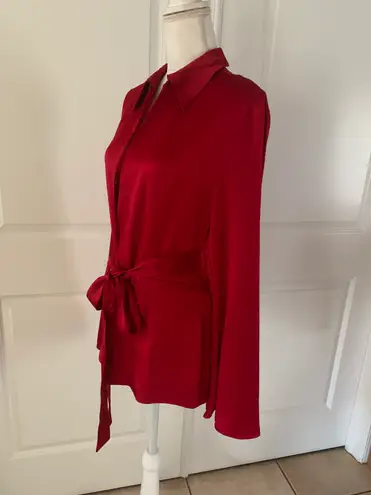 ZARA STUDIO LIMITED EDITION SATIN RED BELTED BLAZER JACKET