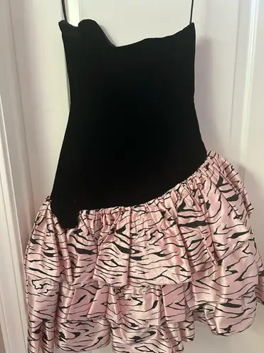 Retro Pink Zebra Print Strapless Dress Black Size 8 - Image 1