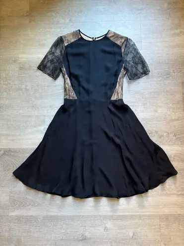 Jason Wu Black Silk Georgette Floral Lace Panel Fit And Flare Dress Size 6