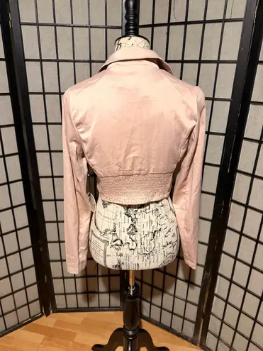 Milk and Honey pink corset satin-backed crepe Vneck long-sleeve blouse Crop Blazer