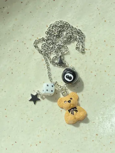 Handmade y2k Kawaii goth grunge style stainless steel chain necklace🎲🧸🦷🖤