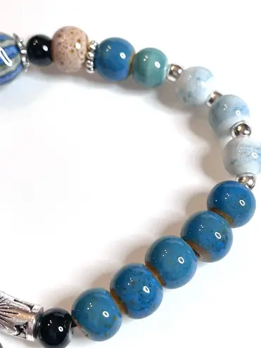 Elephant Bracelet Blue Silver Black Boho Ceramic Elastic Stretchy