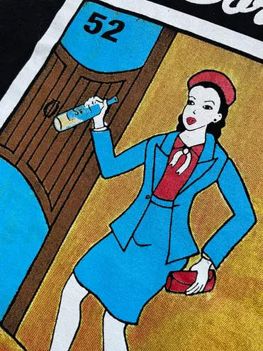 Mexican bingo loteria la borracha drunk lady novelty short sleeve tee Black