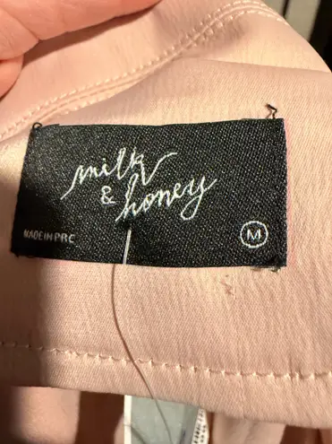 Milk and Honey pink corset satin-backed crepe Vneck long-sleeve blouse Crop Blazer