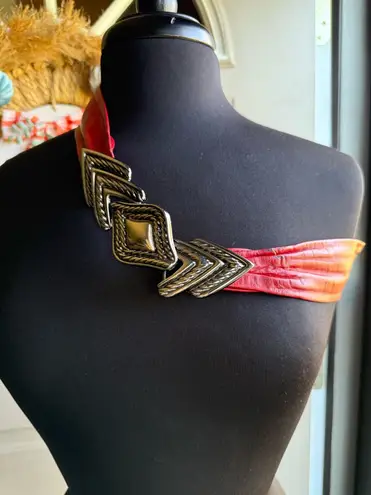 Vintage 80s Revcor red leather metal buckle wrap belt, size small medium