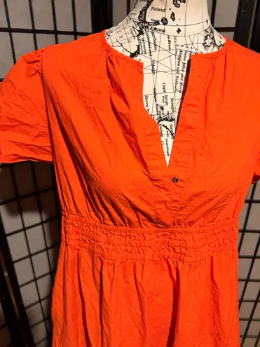 Quince 100% cotton Peasant flare cinched short sleeve button v neck colorful