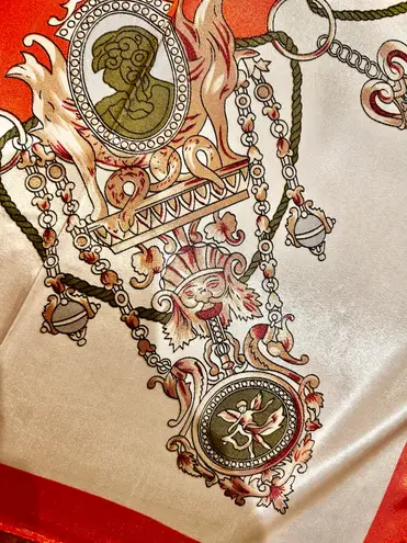 VINTAGE Tassel and Rope baroque Pattern orange /SQUARE SILKY SCARF 35/35