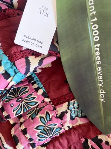 Farm Rio Mock Neck Button Front Ruffled Blouse, Size XXS