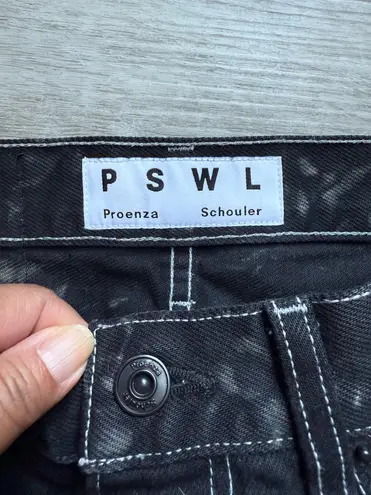 Proenza Schouler Tie Dye Black Denim 100% Cotton Mini Skirt Size 2 Frayed Hem