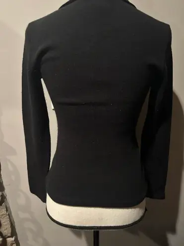 Black Zip Front Sweater With Suede Detailing