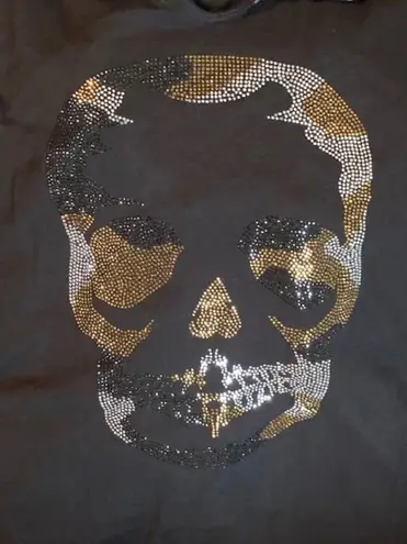 Zadig & Voltaire Women’s Tunisien Skull Strass Beaded Henley Black Cotton Top