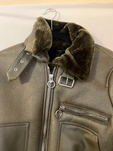 Truth NYC Army Green Suede/faux Fur Aviator Coat NWT