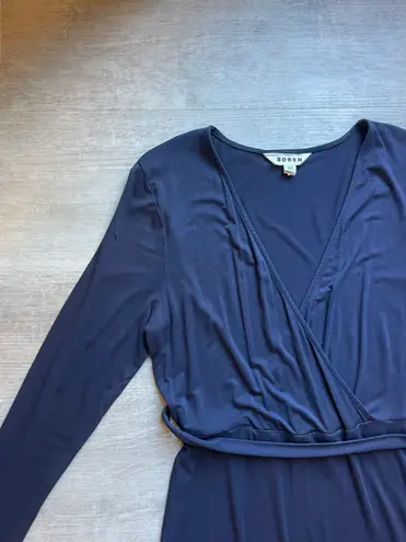 Boden USA Boden Jersey Long Sleeves Waist Tie Belted Midi Navy Blue Dress Size 8 Stretch
