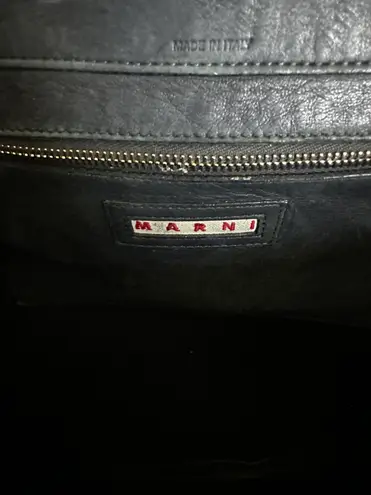 Marni Napa Black Leather Front Pocket Shopper Tote Bag Designer